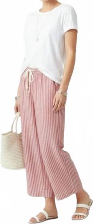 Beach Lunch Lounge Margo Linen Blend Striped Capri Pants In Guava