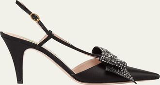 Valentino Garavani 85mm Bowow Embellished Satin Slingback Pumps