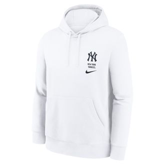 Nike New York Yankees Minimal Club Nike Mens MLB Pullover Hoodie in White | NKDK10ANK-RZV