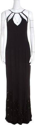 Escada Black Crepe Silk Sequin Embellished Fringed Hem Evening Dress
