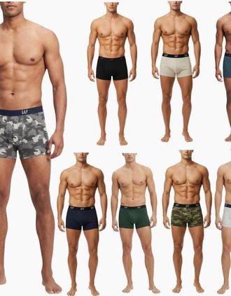 GAP Mens GAP Original Mens Boxer Briefs Cotton Stretch 3Pack Underwear - Black/Tan/Green/Black/Navy - Size: 33/32/32