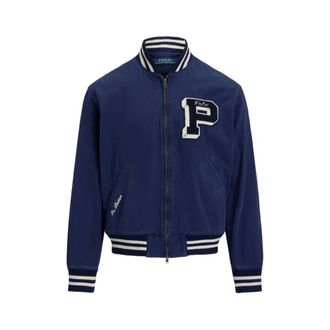 Ralph Lauren Bomber Jackets, male, Blue, Size: XL Appliqu&eacute; Striped-Trim Jacket