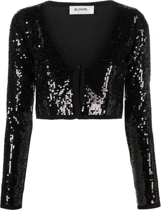 Blugirl sequin-embellished cropped cardigan - women - Viscose/Polyester/Polyester/Elastane - S - Black