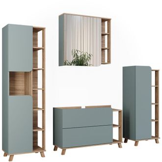 Vicco Set di mobili da bagno Karen, Sonoma/blu, 4 parti