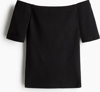 H&M Off-Shoulder-Shirt in Rippstrick - Schwarz