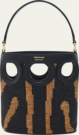 Ferragamo Cutout Woven Raffia Bucket Bag