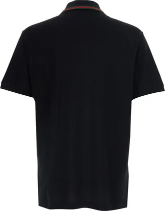 Gucci Mens Polo Shirt Web Collar Black Cotton T-Shirts And Polos