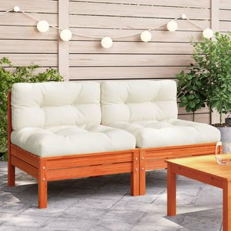 vidaXL Sof&aacute;s Jard&iacute;n Cojines Sin Reposabrazos 2 Uds Madera Marr&oacute;n Cera Vidaxl