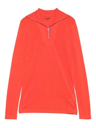 Jil Sander high-neck zip-front sweatshirt - women - Virgin Wool/Polyester - L - Red