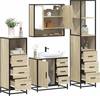 vidaXL Vidaxl - Juego De Muebles De Ba&ntilde;o 4 Pzas Contrachapada Roble Sonoma