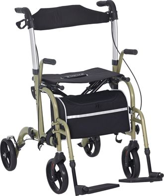 HOMCOM 2 In 1 Wheelchair & Folding Rollator Walker Combo - Yellow-green | TJ Hughes Green