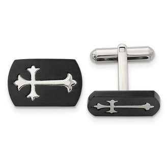 Diamond2Deal Stainless Steel Brushed and Polished Black IP-plated Cross Cufflinks