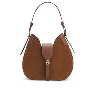 BOSS Suede hobo bag with Double B monogram