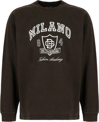 Dolce & Gabbana T-shirt van katoen met print - Heren - Longsleeves - Bruin - S - Katoen - Tops