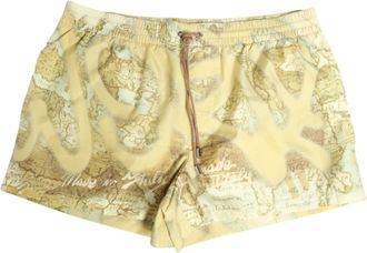 Dolce & Gabbana Yellow World Map Polyester Elastic Waistband Mens Swimwear