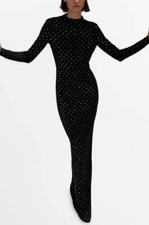 Mango Selection Crystal Embellished Long Sleeve Maxi Dress in Black at Nordstrom Rack, Size 6