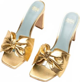 Frances Valentine Womens Hilary Heel In Metallic Gold Leather