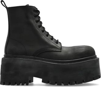 Balenciaga Schoenen, Dames, Zwart, 40 EU, Leer, Strike Platform Veterlaarzen