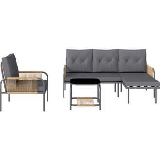 OUTSUNNY Salotto da Esterno in Rattan con Divanetto, Poltrona e Tavolino Grigio