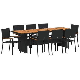 Berkfield Home 9 Piece Garden Dining Set Black Poly Rattan