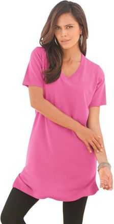 Roaman's Plus Size Ultimate Cotton V-Neck Short Sleeve Tunic in Vintage Rose at Nordstrom, Size Large
