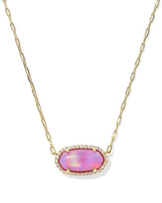 Kendra Scott Womens Elisa Pave Frame Short Pendant Necklace In Gold/pink