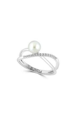 Effy Sterling Silver 6.3-7.3mm Cultured Pearl & White Sapphire Ring at Nordstrom Rack