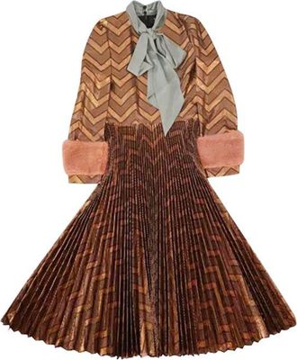 Gucci Bronze metallic lame pussy-bow dress Size S