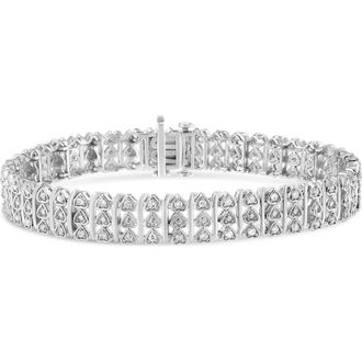 House of Brilliance Silver 1.00 Cttw Diamond Multi Row Heart Link Bracelet - 7.25 Inches in White at Nordstrom