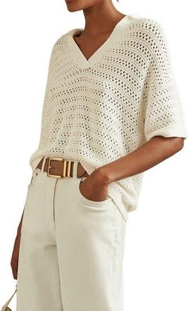 Reiss Carla Open Stitch Polo Sweater in Ivory at Nordstrom Rack, Size X-Small