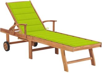 vidaXL Vidaxl - Tumbona Con Coj&iacute;n Verde Chill&oacute;n Madera Maciza De Teca