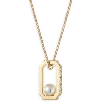 AllSaints Ellie Hex Faux Pearl Square Pendant Necklace in Pearl/Gold at Nordstrom