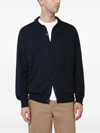 John Smedley long sleeve button polo shirt - Blue