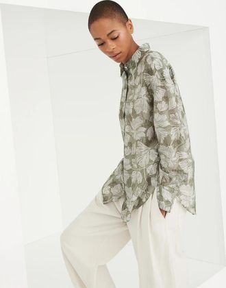 Brunello Cucinelli Bicolor Silk Pattern Womens Shirt