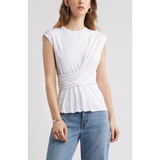 Nordstrom Draped Cap Sleeve Peplum Top in White at Nordstrom, Size Xx-Small