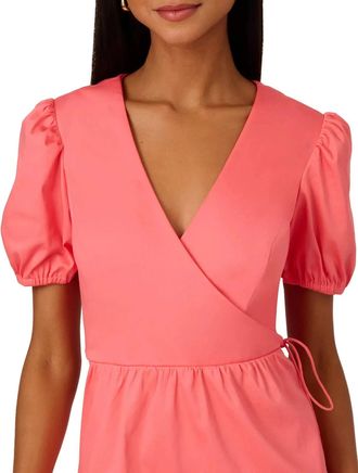 Adrianna Papell Fit & Flare Dress Womens Orange Tiered Puff Sleeve FROG357
