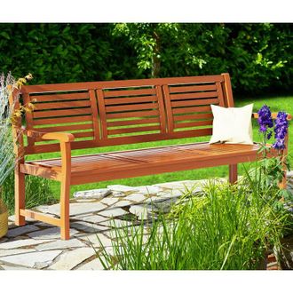 No Brand CASARIA Bologna 3 Seater Wooden Garden Bench FSC-Certified Eucalyptus Wood 153x60x90cm Outdoor Furniture Armrests & Backrest Patio Deck Balcony