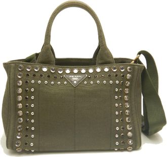Prada Green Khaki Canvas Tote Bag (Pre-Owned)