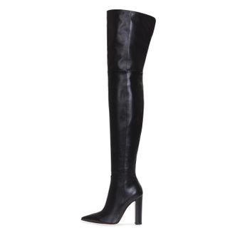 Generic Black,6.5 UK,Womens Leather PU Thigh High Boots Pointy Toe Side Zippe Fashion Comfy Stiletto High Heel Over The Knee Boot Fall Winter Dress Shoes