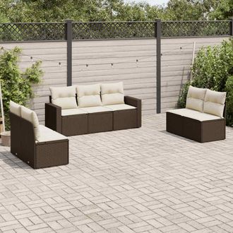 vidaXL Juego De Sof&aacute;s De Jard&iacute;n 7 Piezas Con Cojines Rat&aacute;n Pe Marr&oacute;n Vidaxl