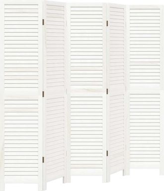 vidaXL Biombo Separador De 5 Paneles Madera Maciza Paulownia Blanco Vidaxl