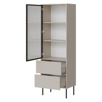 Dmora Vitrina Zanica, Mueble Expositor 2 Estantes, 2 Cajones, Una Puerta, 60x40x185h Cm Beige