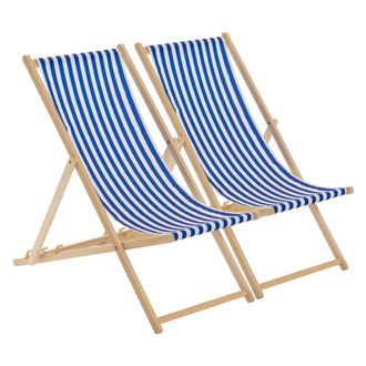 Harbour Housewares Folding Wooden Deck Chairs Navy Stripe Pack of 2