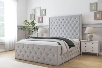 Comfort Beds Winchester Plush Bed Frame - 50 Upholstered Headboard in Silver | Size: Single