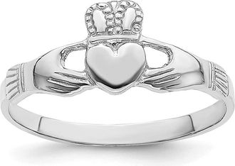 Diamond2Deal 14k White Gold Polished Claddagh Ring