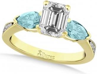 Allurez Emerald Diamond & Pear Aquamarine Engagement Ring 14k Yellow Gold (1.79ct)