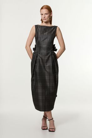 Karen Millen Womens Taffeta Check Bow Detail Tailored Maxi Dress - Black - Size 6 UK
