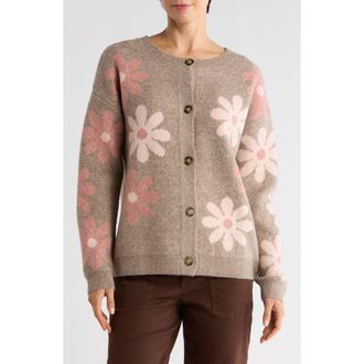Bobeau Daisy Jacquard Cardigan in Dark Oatmeal at Nordstrom Rack, Size X-Large