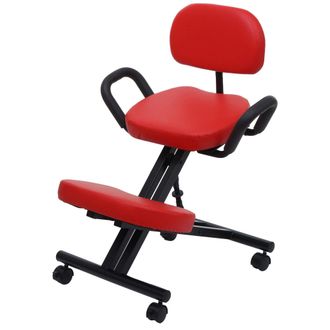 Hhg [nunca Usado] Silla De Rodillas Con Respaldo Hhg-211, Taburete Con Reposabrazos Y Altura Regulable, Ruedas, Piel Sint&eacute;tica, Metal, Rojo