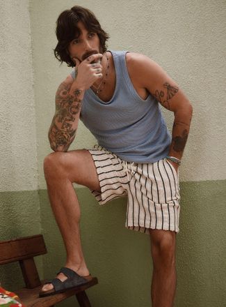 Le 31 Mens Striped crocheted short Inseam: 7